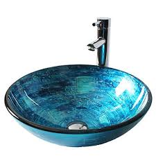 Blue Round Tempered Glass Vessel Sink