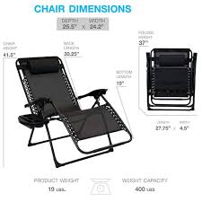 Patio Premier Oversized Black Metal Zero Gravity Chair With Leg Stabilizers And Big Cupholder