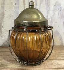 Vintage Amber Glass Gold Biscuit Jar