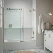 Cursiva Sliding Bath Door 62 H X 56 1 8 59 7 8 W With 5 16 Thick Crystal Clear Glass