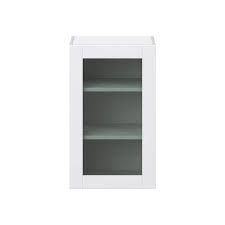 J Collection Glacier White Shaker Assembled Wall Kitchen Cabinet With Glass Door 18 In W X 30 In H X 14 In D