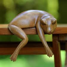Wood Sculpture Sleeping Frog Novica