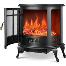 Electric Fireplace Stove 27 In Freestanding Fireplace Heater With Adjustable 3d Flame Effect Overheating Protection