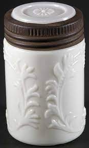 Embossed White Milk Glass Fruit Jar