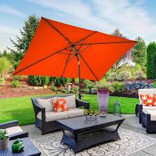 Pure Garden 10ft Rectangular Patio Umbrella Red Orange