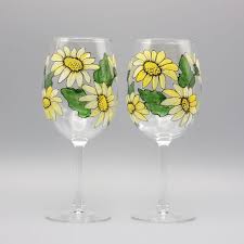 Hand Painted Daisy Wine Glasses