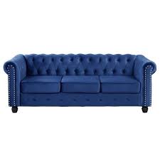 82 In Round Arm 3 Seater Removable Cushions Sofa In Blue