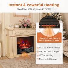 26 Inch Electric Fireplace Heater With Remote Control And Realistic Lemonwood Ember Bed Black Costway