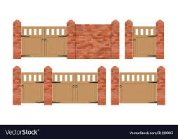 Brick Fence With Wooden Gate Royalty