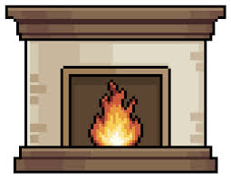 Pixel Art Fireplace With Fire Burning