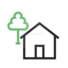 House With Tree Line Green Black Icon