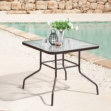 Pellebant 33 5 In Square Metal Outdoor Dining Table With Umbrella Hole And Tempered Glass Tabletop