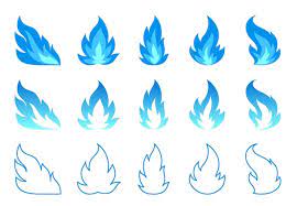 Natural Gas Fire Flat Line Icon Set
