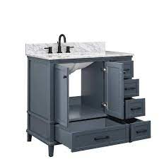 Home Decorators Collection Merryfield 37 In W X 22 In D X 35 In H Single Sink Freestanding Bath Vanity In Dark Blue Gray With Carrara Marble Top