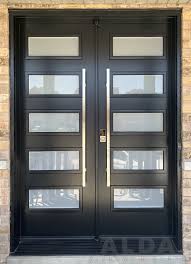 Black Steel Door With Multiple Glass