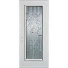 36 In X 80 In Art Deco Full Lite Painted White Right Hand Inswing Steel Prehung Front Door