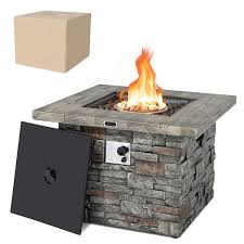 Costway 34 5 Square Propane Gas Fire Pit Table Faux Stone W Lava See Details Grey