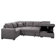 123 In U Shaped Pull Out Sectional Sofa Bed Couch With Storage Chaise And Pillows For Large Space Dorm Apartment Gray