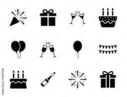 Birthday Party Icon Set New Year