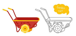 Garden Cart Cartoon Set Black Line Icon