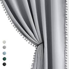 Pompom Full Blackout Curtains Grey