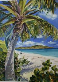 Original Oil Painting Palm Trees Beach