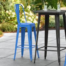 Distressed Blue Outdoor Cafe Barstool