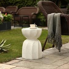 Gray Round Stone Outdoor Side Table