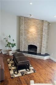 Beige Quartzite Ledge Stone Fireplace