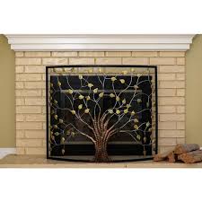 39 In X 33 In Curved 1 Panel Fireplace Screen Mesh Spark Guard Tree