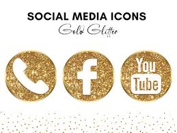 Gold Glitter Social Media Icons Png