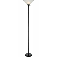 Black Metal Torchiere With Glass Shade