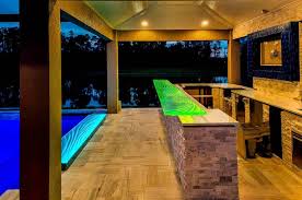 Swim Up Pool Bar Design With Glass Bar Tops