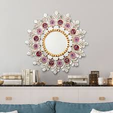 Silver Toned Fl Wood Wall Mirror In