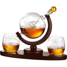Whiskey Decanter Globe Set With 2