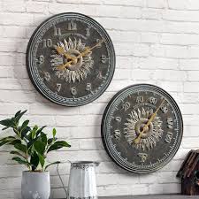 Firstime Co 16 In Verdigris Calisto Sunflower Outdoor Wall Clock And Thermometer 2 Piece Set