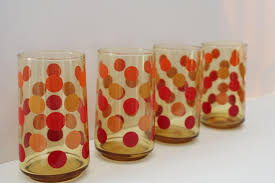 Mod Dots Vintage Amber Glass Drinking