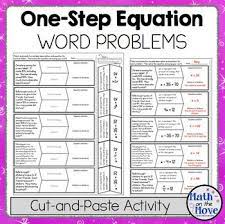 One Step Equation Word Problems Cut