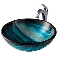 Blue Glass Vessel 17 Inch Bathroom Sink