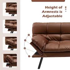 Convertible Memory Foam Futon Sofa Bed With Adjustable Armrest Brown Costway