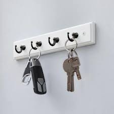 Home Decorators Collection 9 In White Key Rack With 4 Matte Black Hooks