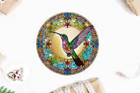 Stained Glass Hummingbird Clipart Round