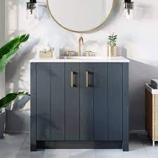 Cora 36 Inch Solid Oak Bathroom Vanity With Rectangular Undermount Sink Navy By Randolph Morris Rmast 36nb Sqwh Navy