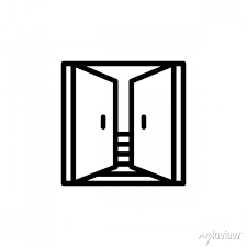 Open Double Door Icon In Line Art Style