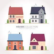 Four Houses Facades In Flat Design