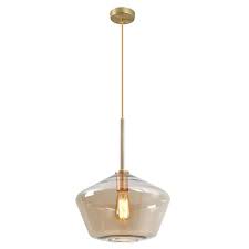 Lamqee 11 8 In W X 10 4 In H 1 Light Amber Glass Champagne Gold Pendant Light With Shade