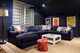 75 Home Theater With Blue Walls Ideas