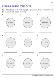 Finding Radius From Area Worksheets