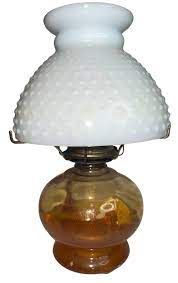 Vintage Amber Oil Lamp With Milk Glass