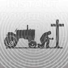Farmer With Tractor Kneeling Praying At